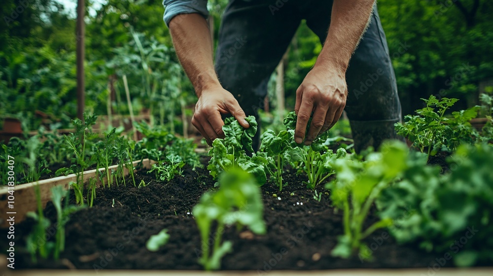 Gardener tending to vegetable Gardener tending to vegetable
