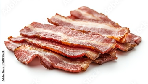 Crispy bacon strips arranged neatly on a clean white surface