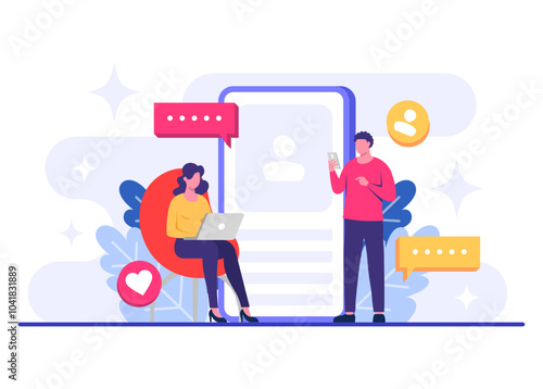 Social media marketing concept flat vector illustration for landing page, web banner, mobile application, banner, business content strategy, web design, Digital marketing online connection concept