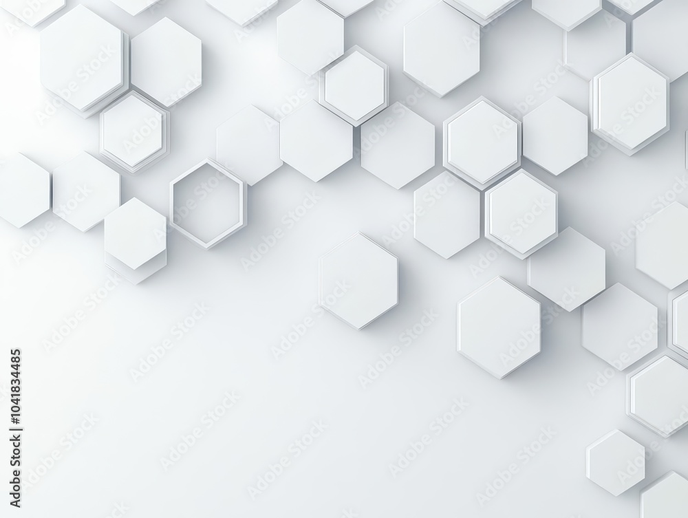 Elegant white background with raised hexagon details, 3D illustration Elegant white background with raised hexagon details, 3D illustration