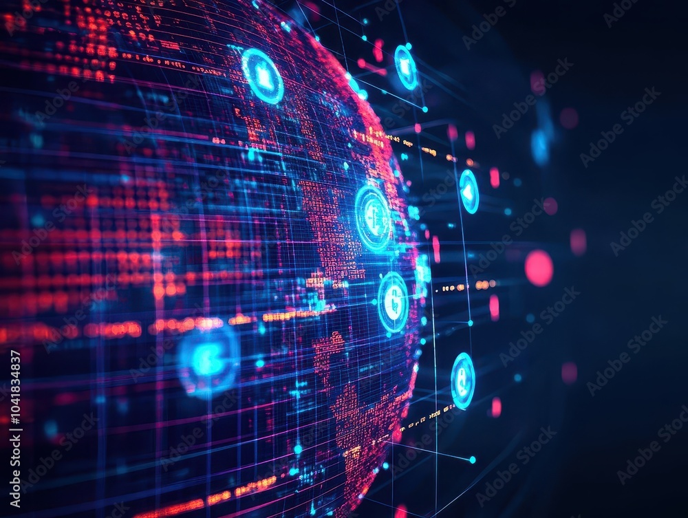 Digital globe, orbiting currency icons, financial data visualization, sleek futuristic design Digital globe, orbiting currency icons, financial data visualization, sleek futuristic design