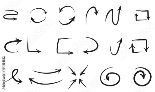 Vector Set of hand drawn black arrows pointing in different directions for infographics, planning, business and design