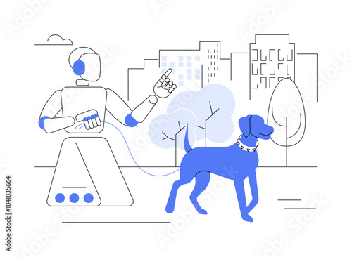 Dog walking robot isolated cartoon vector illustrations.