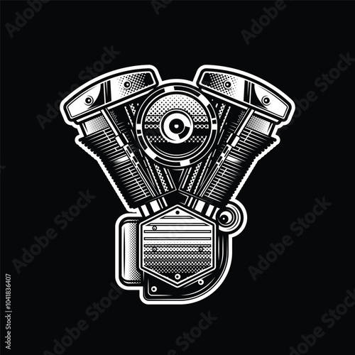 Motorcycle engine. Original vector illustration in vintage style. T-shirt design.