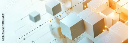 Cubes in different sizes and shades are linked by diagonal lines on a light background, showcasing a contemporary design concept. Generative AI