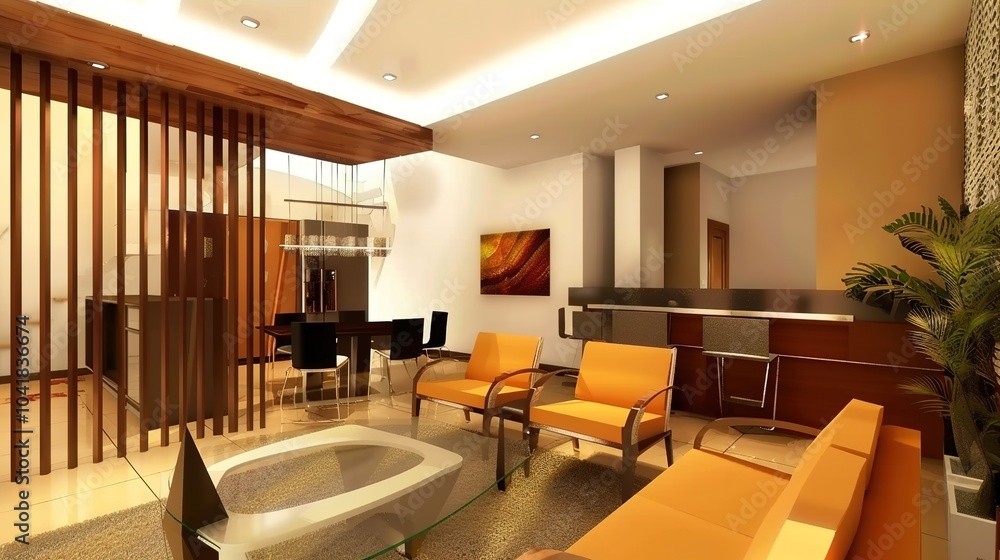 Fototapeta premium Simple interior design images for modern living rooms - an elegant and minimalist vision. These images showcase simple yet stylish interior designs for modern living rooms, creating a sense of tranqui