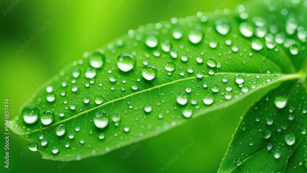 a close-up of a vibrant green leaf adorned with glistening water droplets. The leaf's intricate veins are clearly visible, contrasting against the smooth, dew-covered surface. a close-up of a vibrant green leaf adorned with glistening water droplets. The leaf's intricate veins are clearly visible, contrasting against the smooth, dew-covered surface.