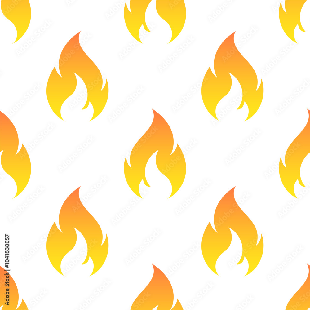 Burning flames vector seamless pattern. Bright yellow elements on white background. Burning flames vector seamless pattern. Bright yellow elements on white background.