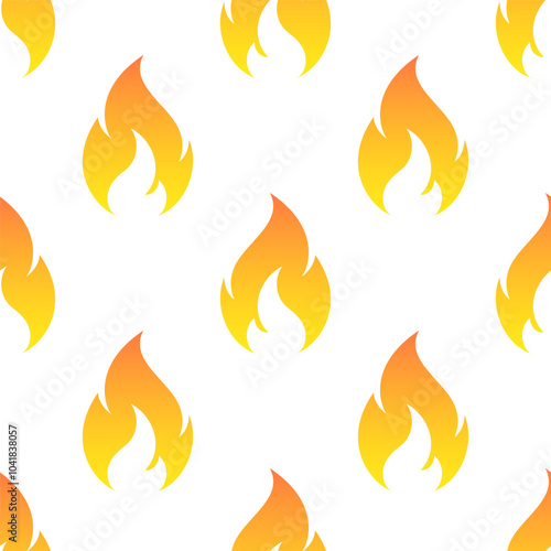 Burning flames vector seamless pattern. Bright yellow elements on white background.