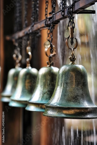 Visitantes en un templo japonés lanzan monedas en un pozo de deseos y encienden incienso, creando una atmósfera tranquila llena de sonidos de campanas y murmullos de oración. La suave luz del sol y la