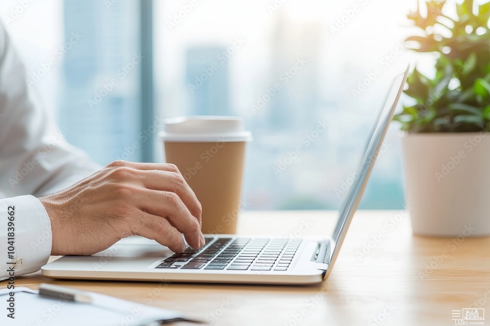 Close-up of a Man Typing on a Laptop in a Modern Office Close-up of a Man Typing on a Laptop in a Modern Office