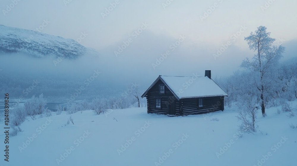 Fototapeta premium A secluded cabin in a winter setting near Tana, Norway