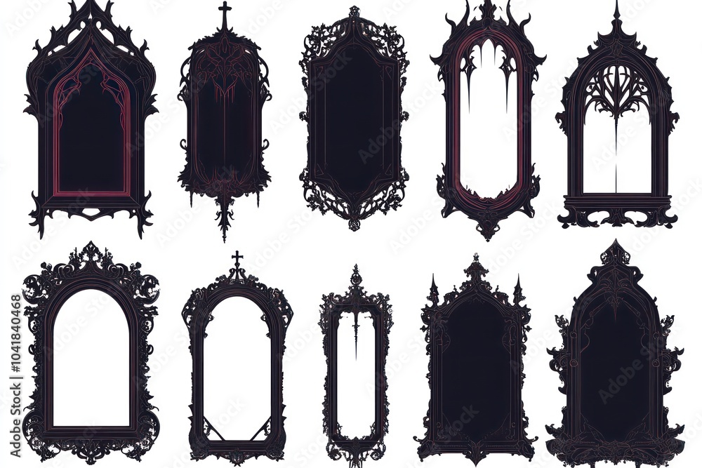 a series of vector illustrations depicting ornate gothic picture frames combining gothic and art nouveau a series of vector illustrations depicting ornate gothic picture frames combining gothic and art nouveau