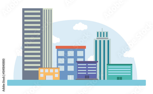 flat illustration of urban design with some simple tall buildings.