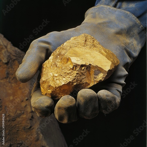Geologist's Gloved Hand Holding Gold-Bearing Rock