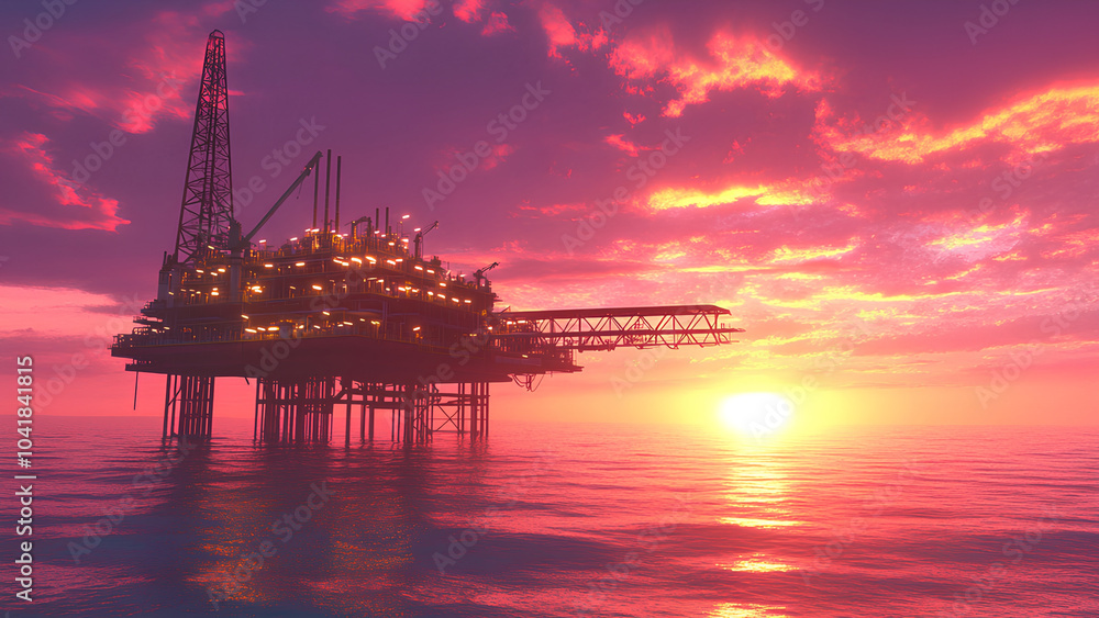 Obraz premium oil rig at sunset