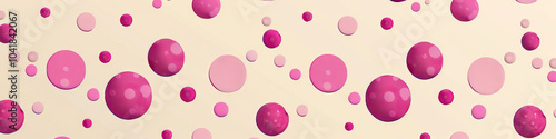 Pink Polka Dots - A girlish pink polka dots pattern in various sizes against a muted beige background.