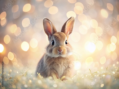 Easter Spring Baby Theme Background with Bunny and Bokeh Lights for Celebrations