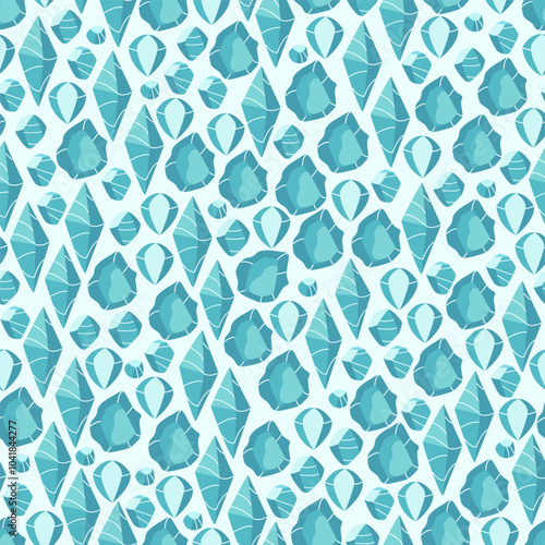 Bright seamless pattern with turquoise crystal gemstones. Flat vector background  illustration for fabrics, wrapping papers, wallpapers, covers. 