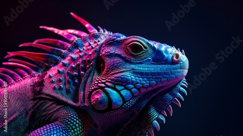 Vibrant Iguana Portrait in Neon