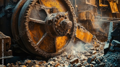 Machinery for grinding stone ore, an essential part of the mining industry, transforming raw materials into refined outputs. photo