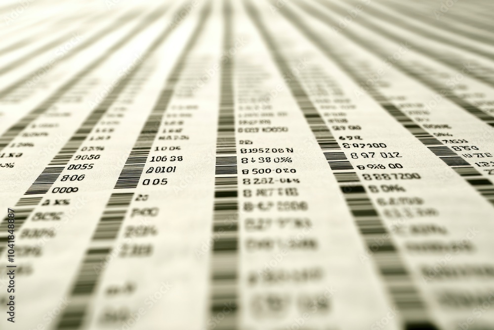 A close-up view of printed barcodes and numbers on a sheet, likely for inventory or scanning purposes.