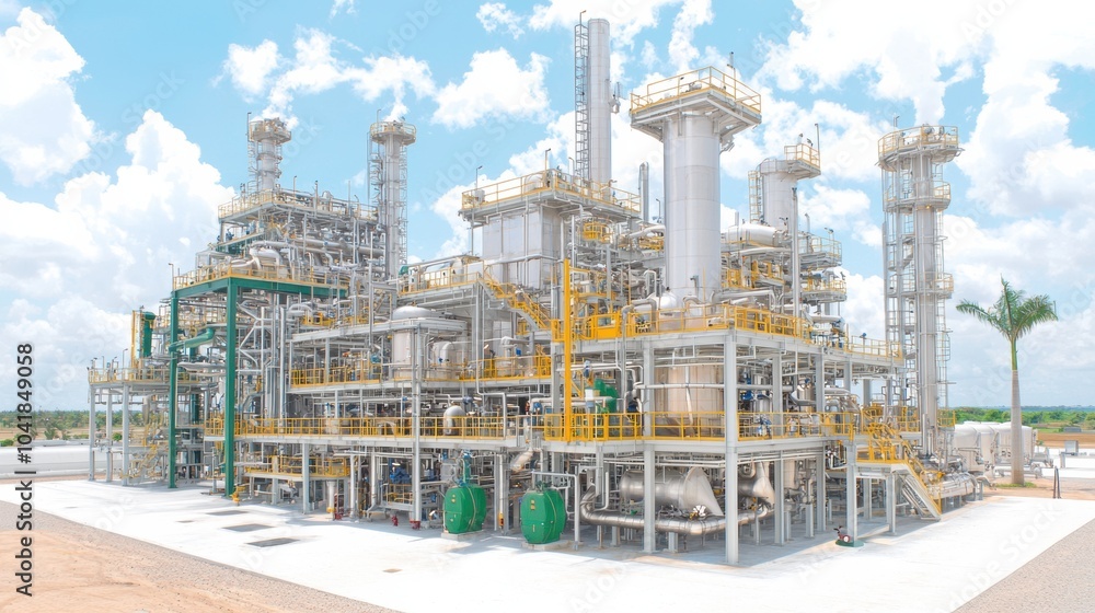 Massive Industrial Plant Complex with Towers Pipelines and Storage Tanks