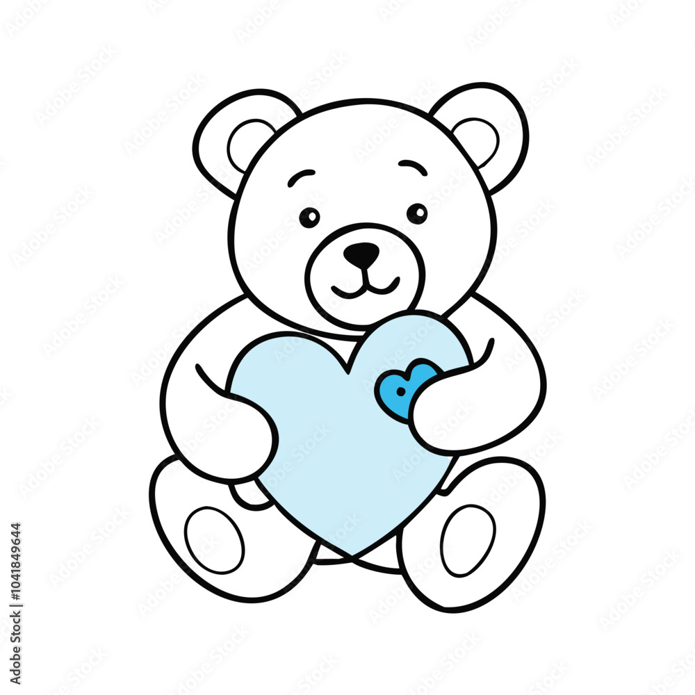 Fototapeta premium Cute teddy bear holding a blue heart