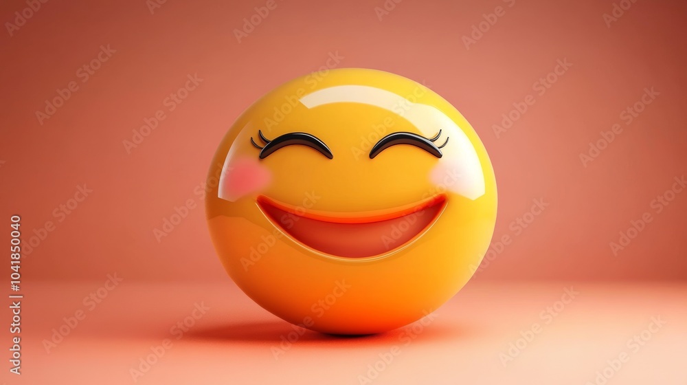 Fototapeta premium Happy Yellow Emoji with Blushing Cheeks 3D Rendering