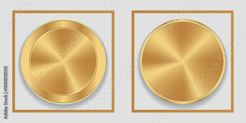 Realistic empty gold coin. Two sides of the coin. Vector on a gray background
