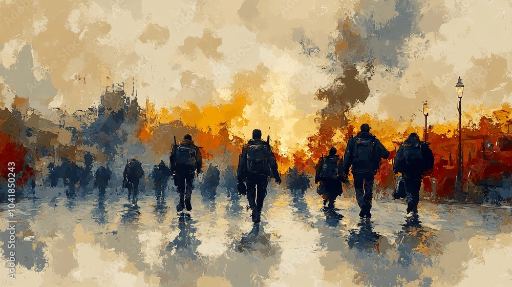 Silhouettes of People Walking in a Gloomy City Silhouettes of People Walking in a Gloomy City