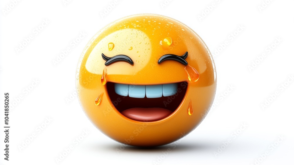 Fototapeta premium 3D Emoji Laughing with Tears Happy Funny Expression Joyful Cartoon