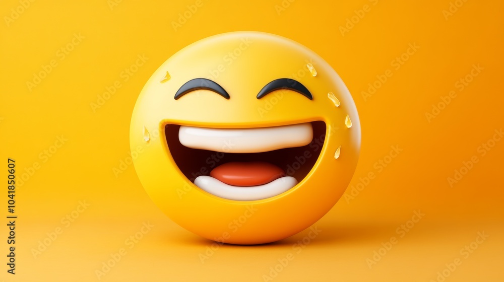 Fototapeta premium 3D Emoji Laughing Out Loud with Sweat Drops Happy Funny Expression