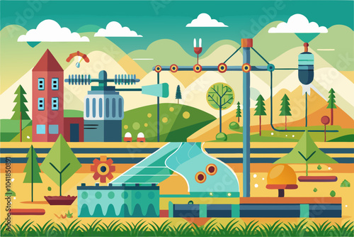  Irrigation System vector art illustration 