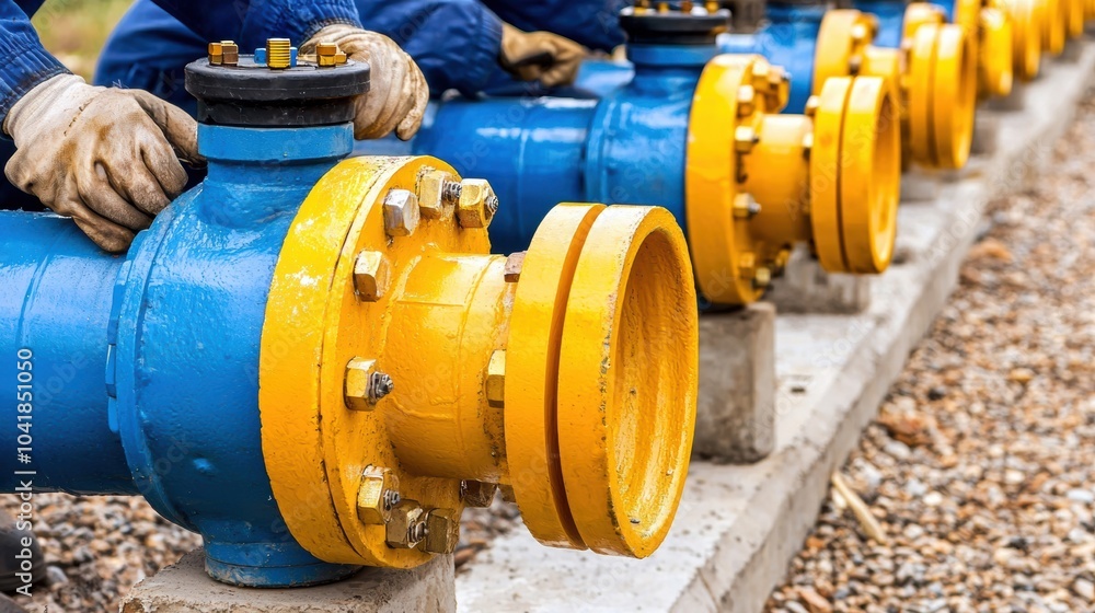 Closeup of industrial pipeline valve in a factory or construction site Closeup of industrial pipeline valve in a factory or construction site