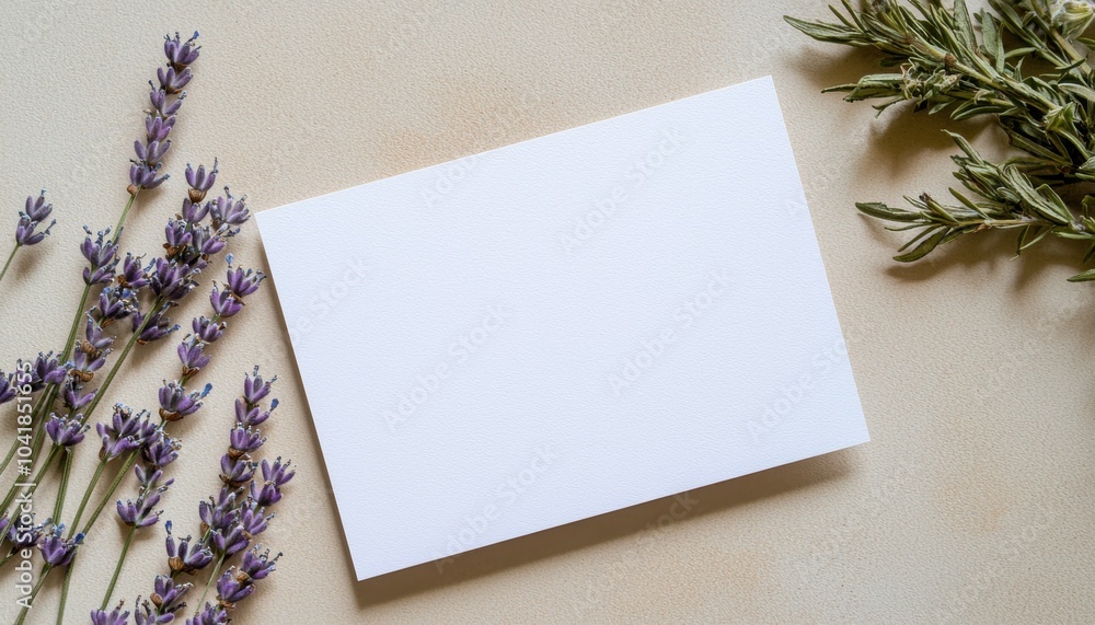 A blank card surrounded by lavender sprigs, ideal for notes or invitations. A blank card surrounded by lavender sprigs, ideal for notes or invitations.