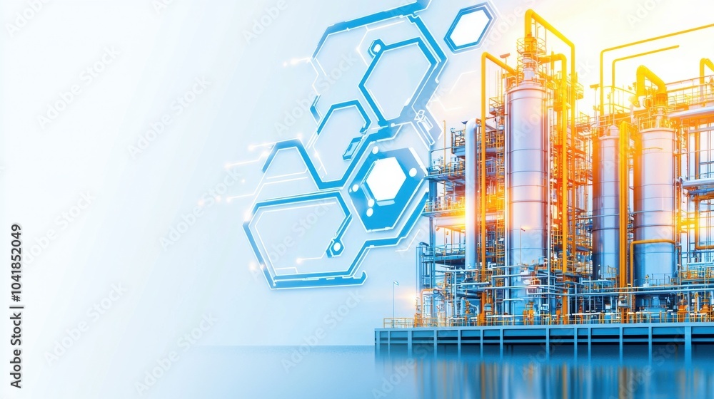 Fototapeta premium Massive Petrochemical Refinery Complex with Intricate Pipelines and Towering Structures