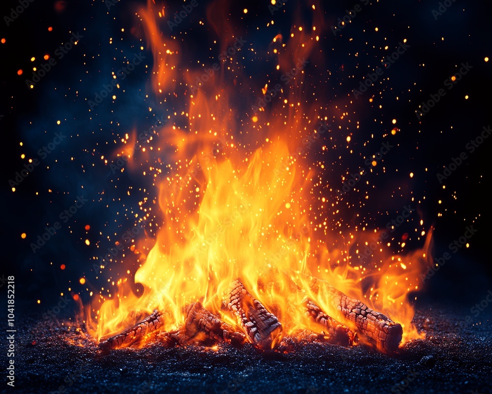 Vibrant Campfire Flames with Sparks at Night Vibrant Campfire Flames with Sparks at Night