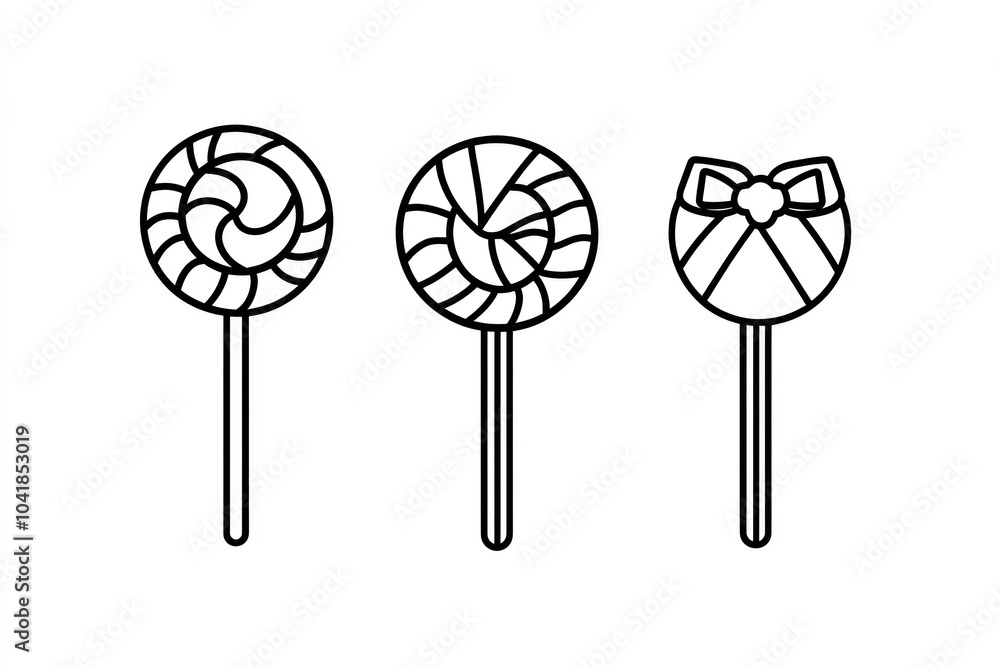 black and white simple line art icons of Candy related objects, thin lines,vector style, adobe illustrator, simple shapes,icons, cute shapes, white background, vector illustration black and white simple line art icons of Candy related objects, thin lines,vector style, adobe illustrator, simple shapes,icons, cute shapes, white background, vector illustration