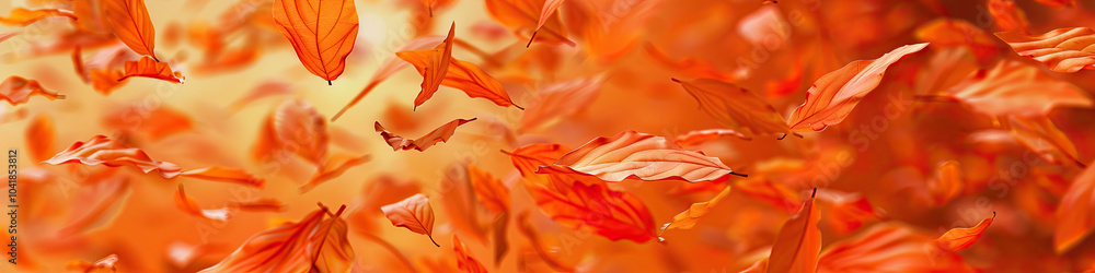 Fototapeta premium Vibrant Orange: A close-up of falling leaves, showcasing the beauty of autumn.