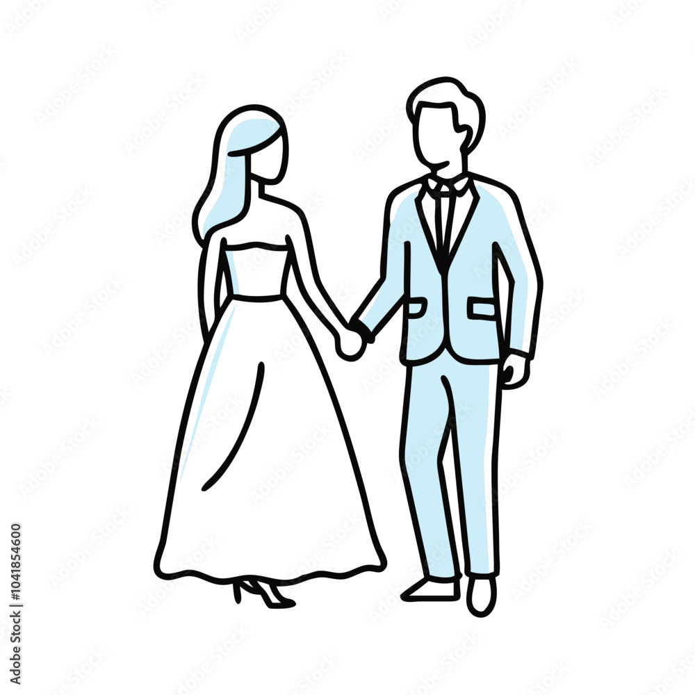 Bride and groom holding hands in wedding attire Bride and groom holding hands in wedding attire