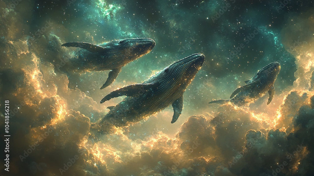 Whales Drifting in a Starry Night Sky Whales Drifting in a Starry Night Sky