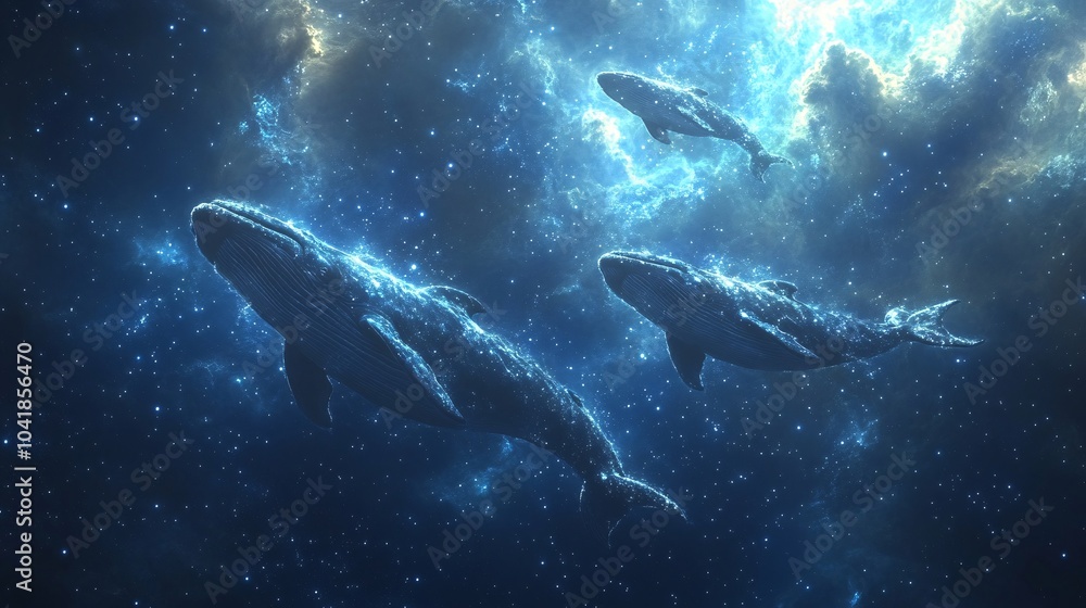 Fototapeta premium Whales Floating Gently Through Deep Space