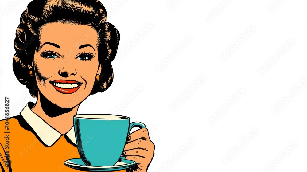 Retro Woman Enjoying a Cup of Coffee with a Smile Retro Woman Enjoying a Cup of Coffee with a Smile