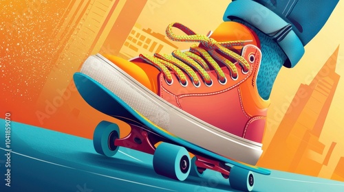 Colorful Chunky Sneakers on a Skateboard