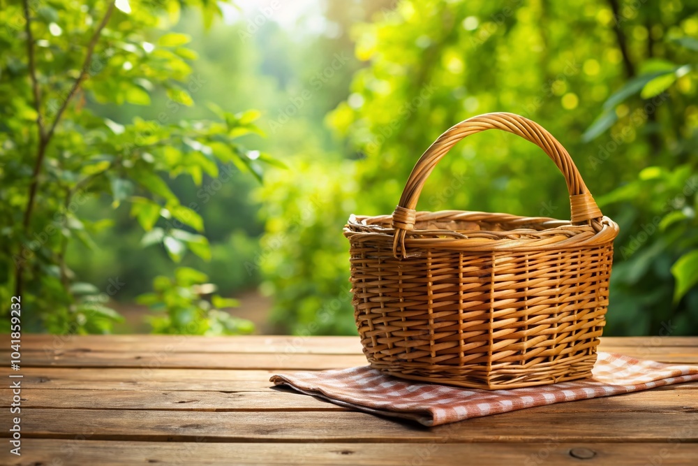 Empty Wicker Basket on a Rustic Wooden Table for Home Decor and Storage Ideas Empty Wicker Basket on a Rustic Wooden Table for Home Decor and Storage Ideas