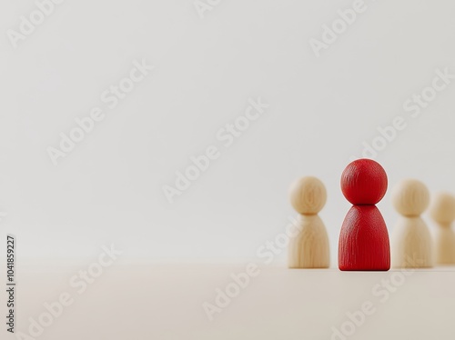 This is a concept of a bystander effect. It features wooden figurines and a red one in the middle.