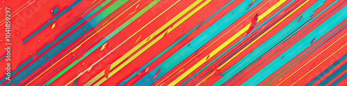 Wallpaper Mural Bright Red and Blue Stripe Pattern with Falling Green and Yellow Lines Torontodigital.ca