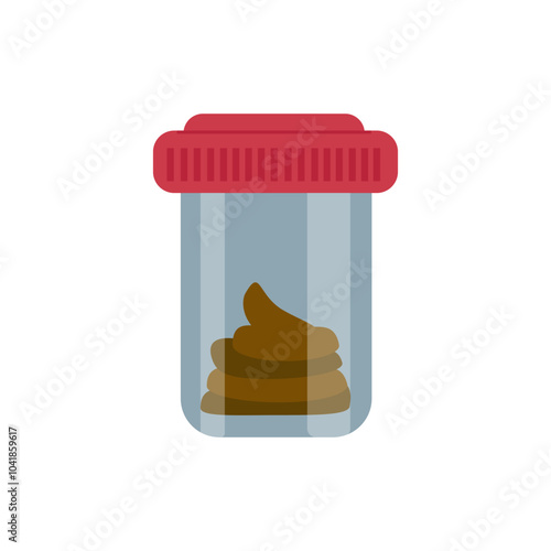 Plastic container with biomaterial feces for clinical analysis in the laboratory. Health diagnostics - vector, color illustration