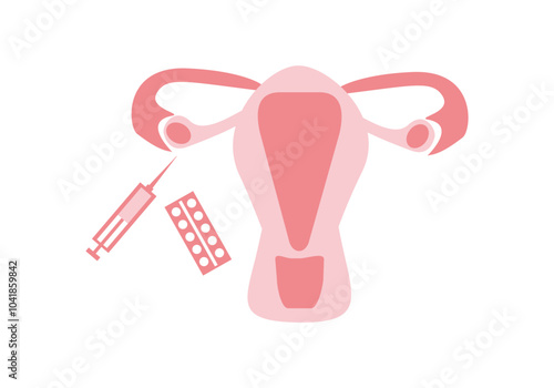 IVF stage, superovulation induction, hormonal stimulation of ovaries, IVF - vector, flat color illustration